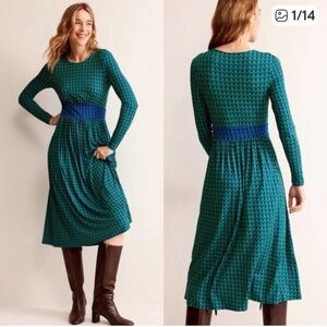 Boden Teal and Navy Long Sleeve ‘Thea’ Dress 4R